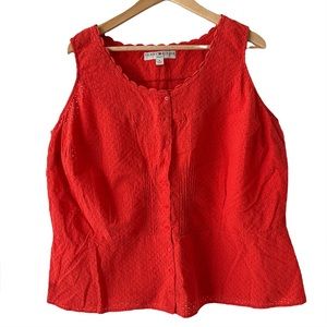 Tommy Hilfiger Women's Orange Red Sleeveless Eyelet Button Down Top Size 16